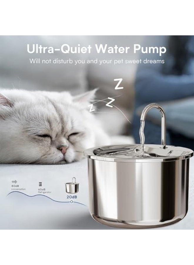 304 stainless steel pet water fountain, 2L/70.4oz large capacity, automatic circulation filtration, silent water flow, water shortage and power off function, smart pet, cat and dog drinking fountain. - Image 3