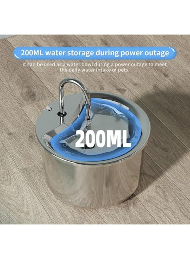 304 stainless steel pet water fountain, 2L/70.4oz large capacity, automatic circulation filtration, silent water flow, water shortage and power off function, smart pet, cat and dog drinking fountain. - Image 5