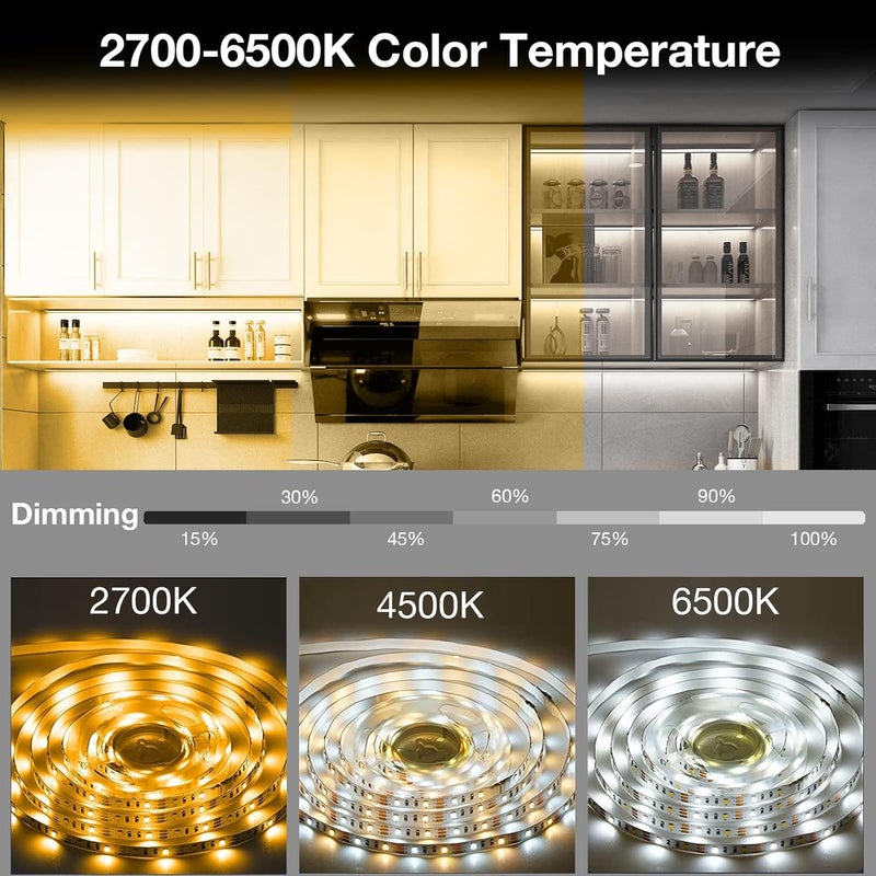 phopollo أضواء شريط LED بحساس حركة فوبولو 10 قطع مجموعة تحت الخزانة مع تطبيق وتحكم عن بعد RF قابلة للتعتيم 2700K-6500K للإضاءة لمطبخ، عداد، رف، ضوء ليلي من الغسق إلى الفجر 164 قدم - Image 4