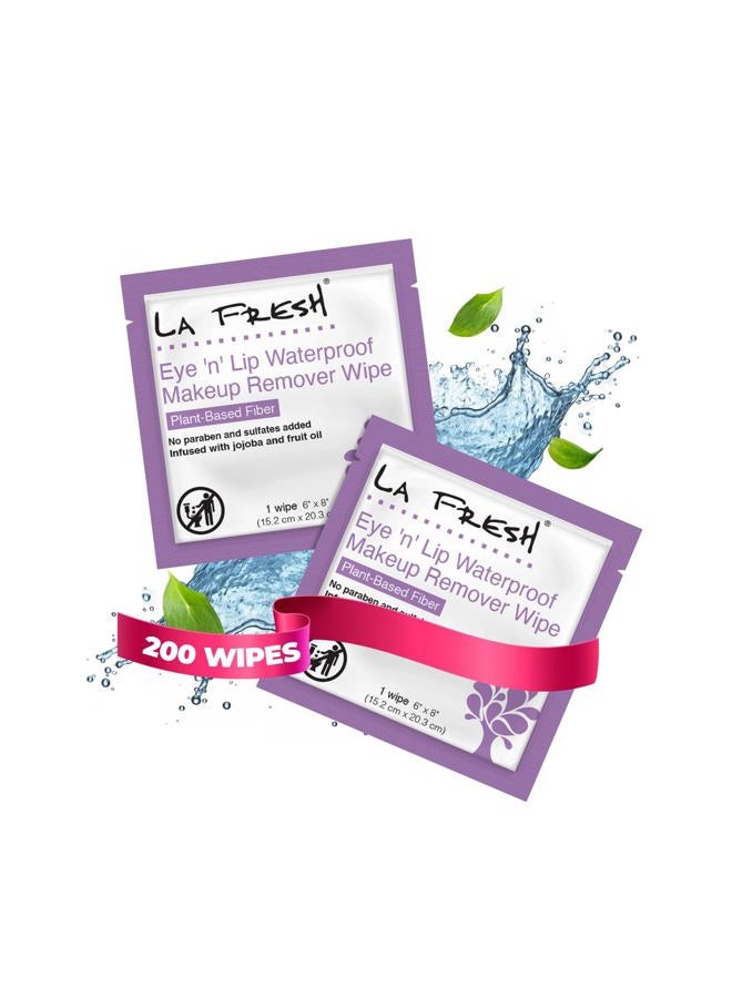 LA FRESH LA Fresh Eye 'N' Lip Makeup Remover Wipes Case of 200 Wipes Made With Vitamin E, Olive Oil, Jojoba To Leave Skin Soft And Smooth Convenient Size For Purse, Gym Bag, Nightstand, Car - Image 1