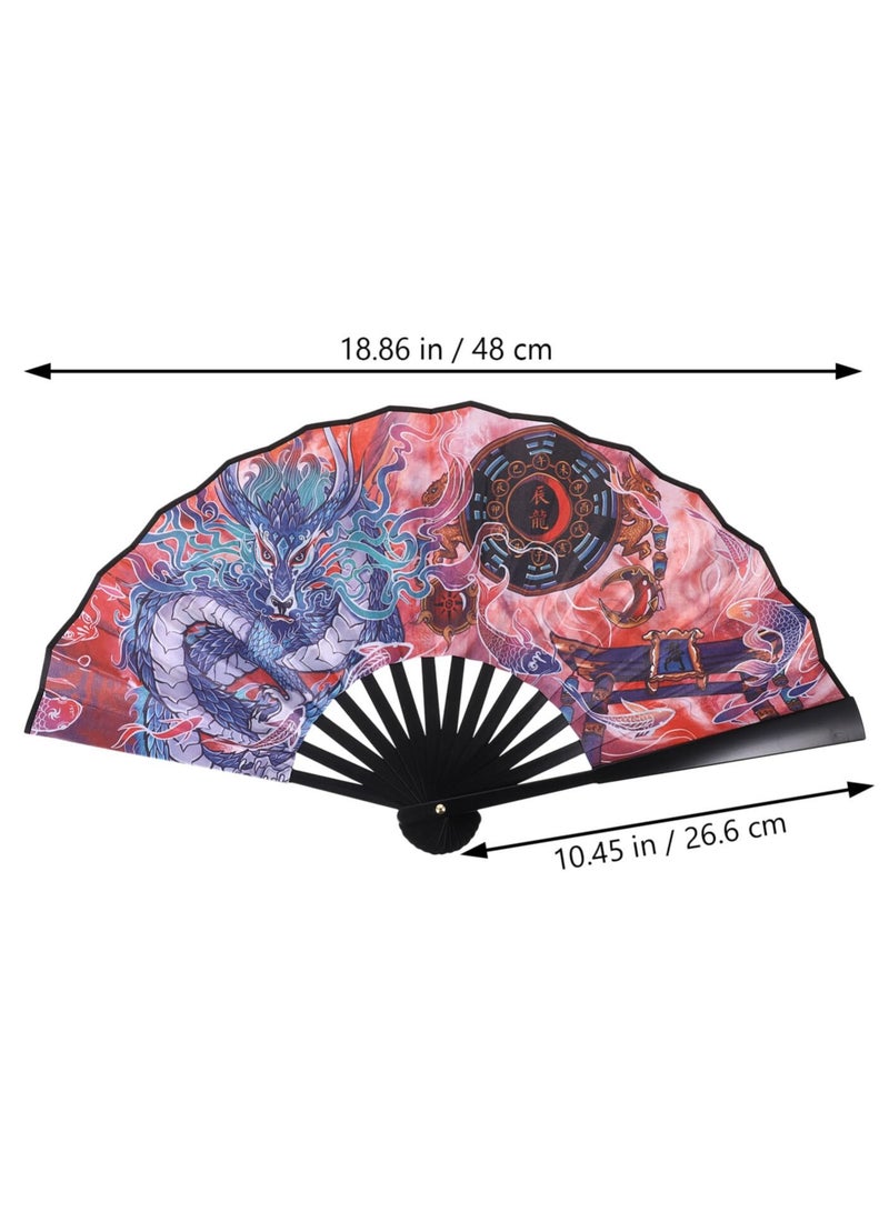 KASTWAVE Folding Hand Fan Chinese Style Dragon Handheld Fan Foldable Silk Fan 2024 Zodiac Animal Gift Souvenir Oriental Decor for Festival Dance Party - Image 2