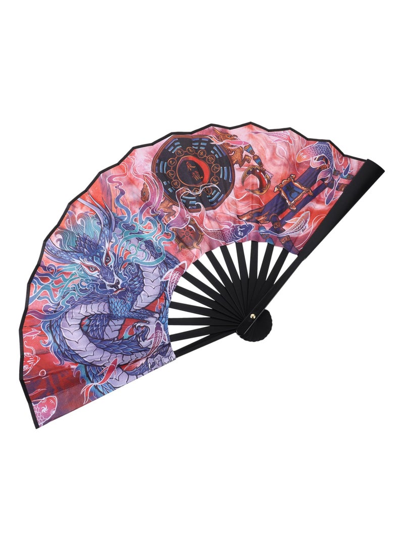 KASTWAVE Folding Hand Fan Chinese Style Dragon Handheld Fan Foldable Silk Fan 2024 Zodiac Animal Gift Souvenir Oriental Decor for Festival Dance Party - Image 1