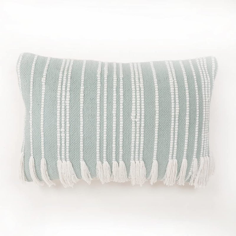 pepme pepme Cotton Cushion Cover Vertical Lines Fringes 16x24 Sky Blue  - Image 2