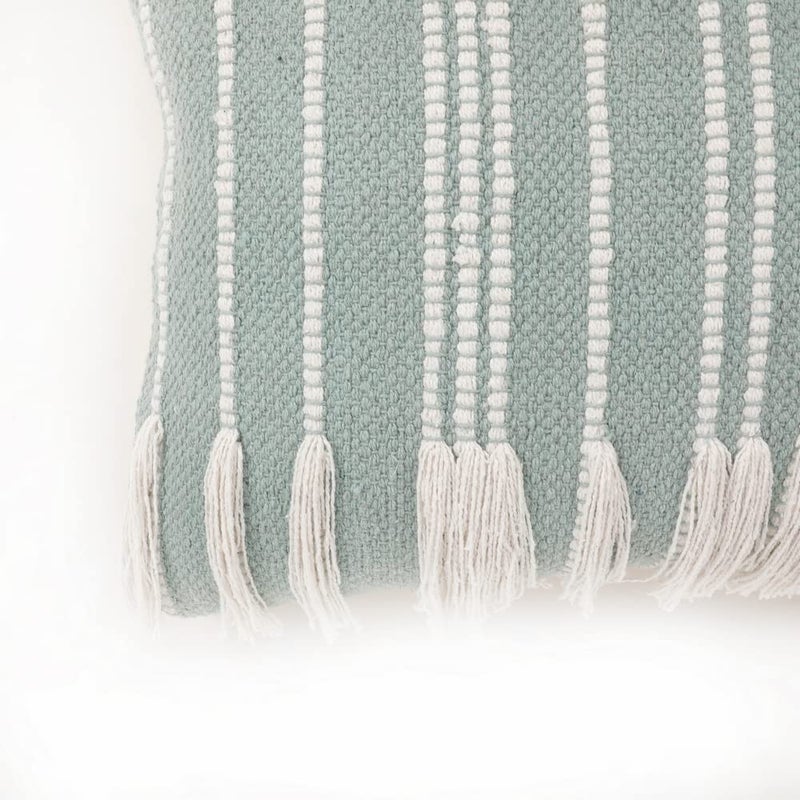 pepme pepme Cotton Cushion Cover Vertical Lines Fringes 16x24 Sky Blue  - Image 4