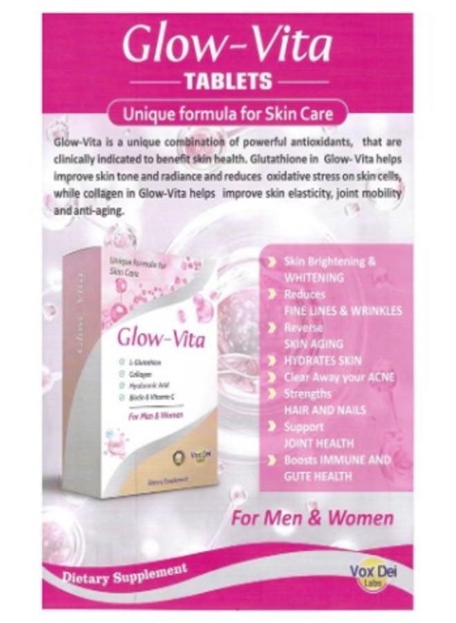 VOX DEI LABS أقراص جلو فيتا للعناية بالبشرة - تركيبة متطورة مع إل-جلوتاثيون، كولاجين، حمض الهيالورونيك، بيوتين وفيتامين سي | 30 قرصًا للرجال والنساء - Image 3