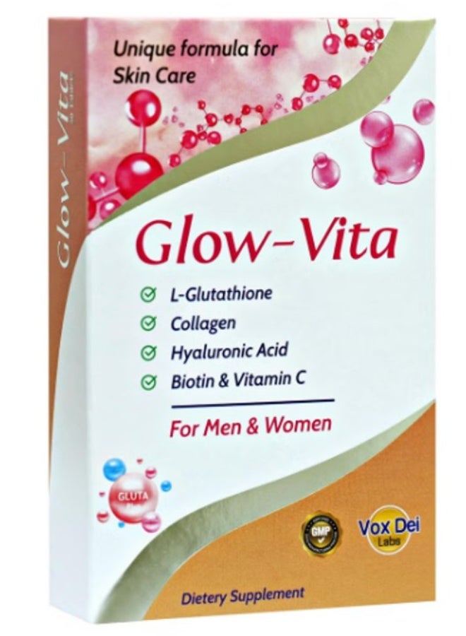 VOX DEI LABS أقراص جلو فيتا للعناية بالبشرة - تركيبة متطورة مع إل-جلوتاثيون، كولاجين، حمض الهيالورونيك، بيوتين وفيتامين سي | 30 قرصًا للرجال والنساء - Image 1