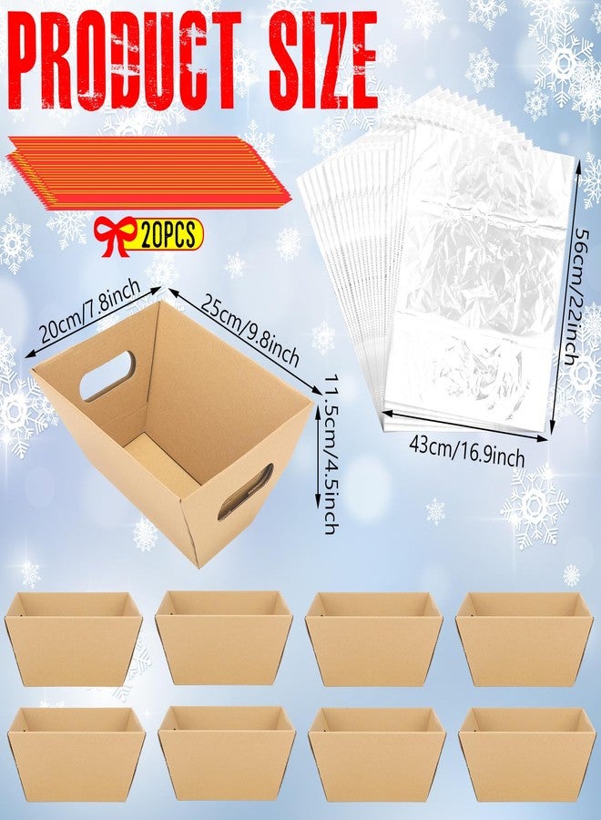 Hoolerry 60 Pcs Empty Gift for Mother's Day Baskets Set Mother's Day Kraft Wrap Tray for Craft 20 Gift Baskets Empty, 20 Pcs Cellophane Wrap Bag and 20 Wrapping to Fill for Holiday Birthday Party - Image 2