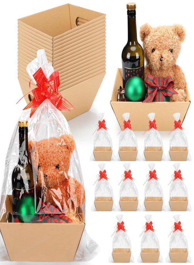 Hoolerry 60 Pcs Empty Gift for Mother's Day Baskets Set Mother's Day Kraft Wrap Tray for Craft 20 Gift Baskets Empty, 20 Pcs Cellophane Wrap Bag and 20 Wrapping to Fill for Holiday Birthday Party - Image 1