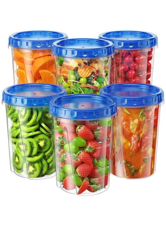 عربست عبوة من 6 علب تخزين طعام بلاستيكية سعة 34 أونصة، مزودة بأغطية قابلة للفتح واللف، خالية من مادة BPA وقابلة لإعادة الاستخدام، مانعة للتسرب وآمنة للاستخدام في الميكروويف وغسالة الصحون. - Image 1