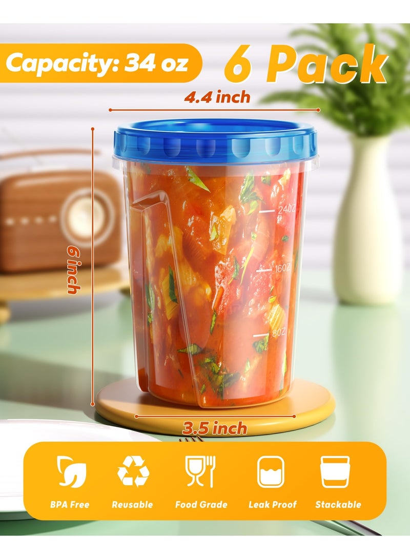 عربست عبوة من 6 علب تخزين طعام بلاستيكية سعة 34 أونصة، مزودة بأغطية قابلة للفتح واللف، خالية من مادة BPA وقابلة لإعادة الاستخدام، مانعة للتسرب وآمنة للاستخدام في الميكروويف وغسالة الصحون. - Image 2