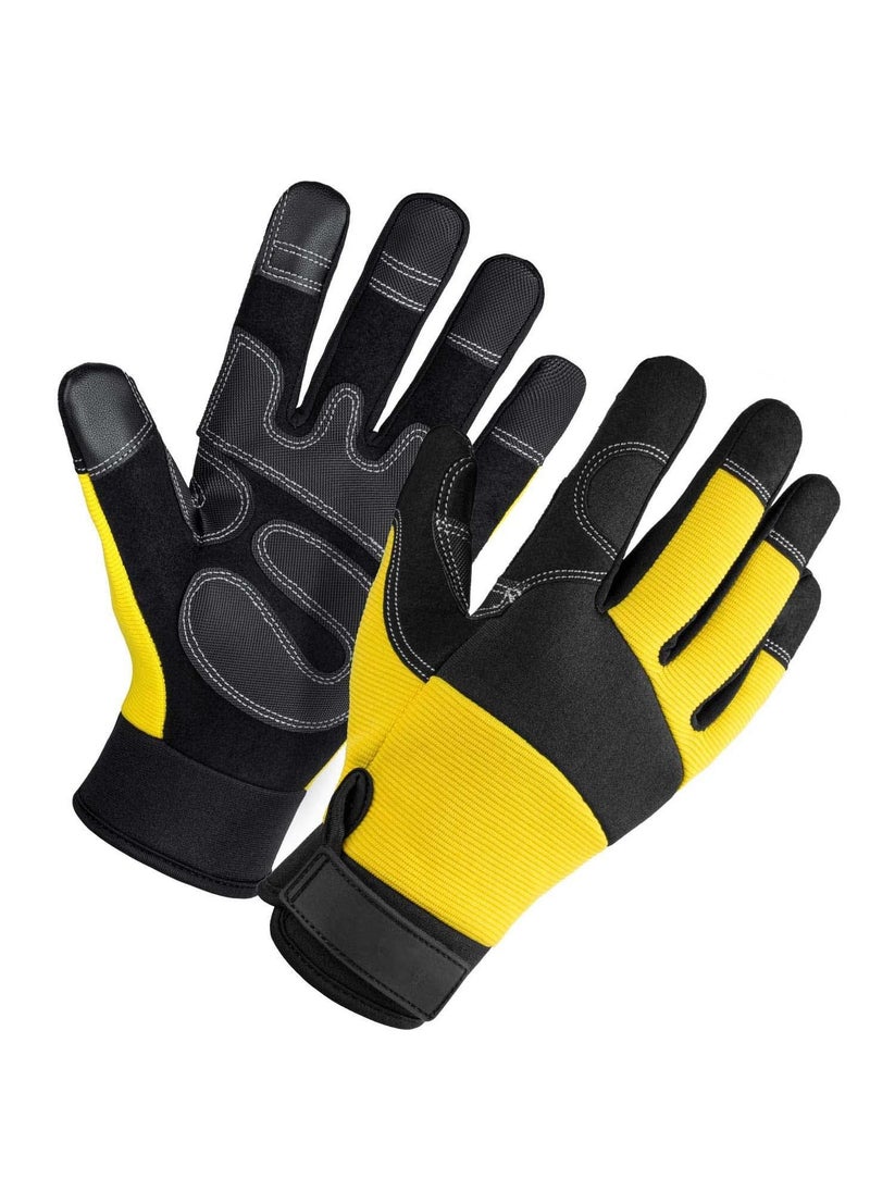 Excefore Leather Work Gloves,  Heavy Duty Gardening Gloves, Tough Cowhide Garden Gloves Thorn Proof Work Gloves for Garden Tools Pruning Shears Bricklaying, Ladies and Men (Yellow, Large)  - Image 1