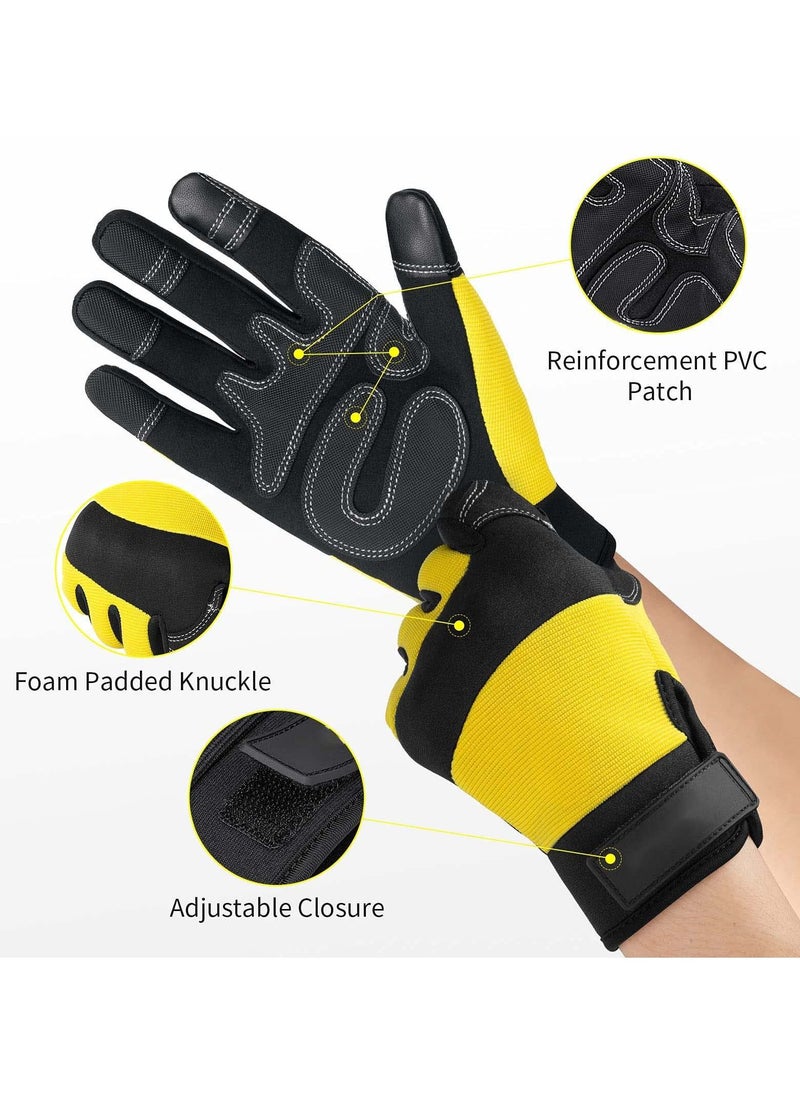 Excefore Leather Work Gloves,  Heavy Duty Gardening Gloves, Tough Cowhide Garden Gloves Thorn Proof Work Gloves for Garden Tools Pruning Shears Bricklaying, Ladies and Men (Yellow, Large)  - Image 2