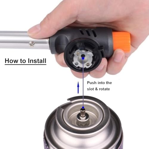 Hacer Automatic Camping Gas Torch Butane Blowtorch Welding Fire Gun Multi-Functional Refillable Handheld Soldering Torches Adjustable Flame Kitchen Lighter for Welding Resin Art Baking (Orange, 1 Pc) - Image 2