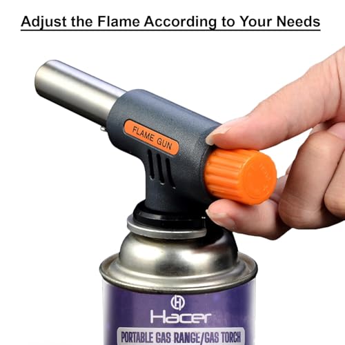 Hacer Automatic Camping Gas Torch Butane Blowtorch Welding Fire Gun Multi-Functional Refillable Handheld Soldering Torches Adjustable Flame Kitchen Lighter for Welding Resin Art Baking (Orange, 1 Pc) - Image 3