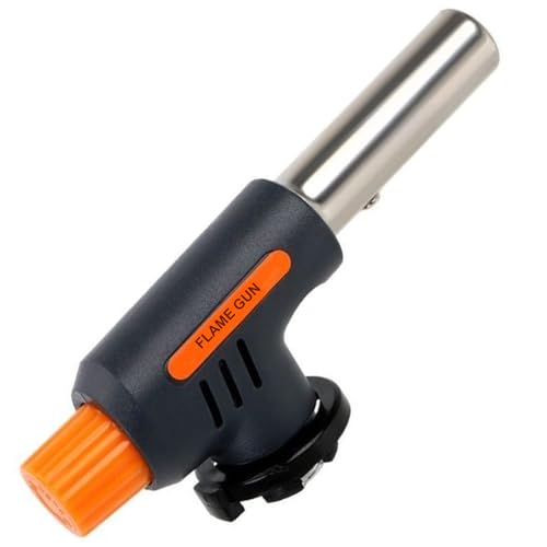 Hacer Automatic Camping Gas Torch Butane Blowtorch Welding Fire Gun Multi-Functional Refillable Handheld Soldering Torches Adjustable Flame Kitchen Lighter for Welding Resin Art Baking (Orange, 1 Pc) - Image 1