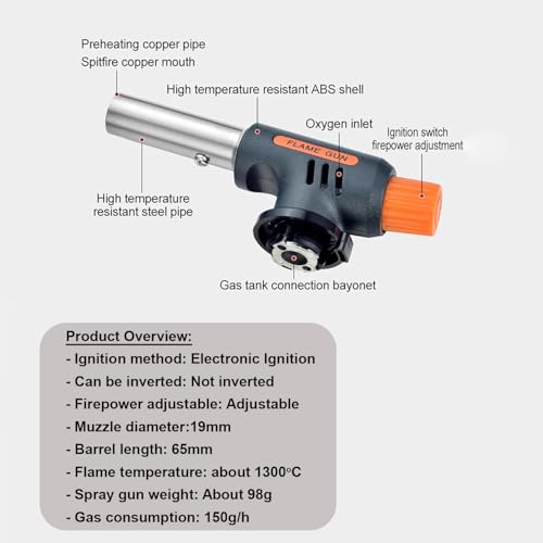 Hacer Automatic Camping Gas Torch Butane Blowtorch Welding Fire Gun Multi-Functional Refillable Handheld Soldering Torches Adjustable Flame Kitchen Lighter for Welding Resin Art Baking (Orange, 1 Pc) - Image 5