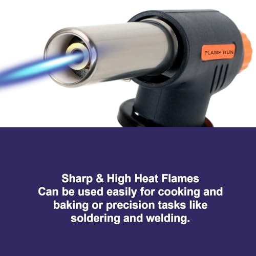 Hacer Automatic Camping Gas Torch Butane Blowtorch Welding Fire Gun Multi-Functional Refillable Handheld Soldering Torches Adjustable Flame Kitchen Lighter for Welding Resin Art Baking (Orange, 1 Pc) - Image 4