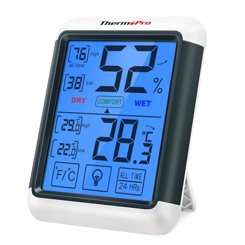 ThermoPro ThermoPro Hygrometer, Digital Thermometer, Hygrometer, Indoor, Large LCD Screen, Maximum Lowest Temperature and Humidity Display, Backlight Function, Touch Screen, Can be Used on Places, - Image 1