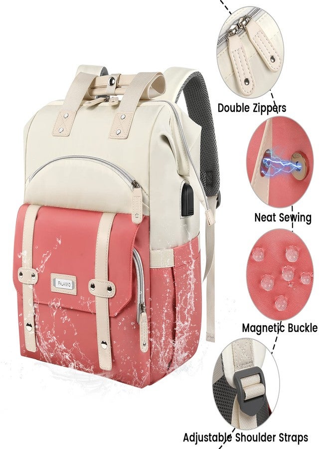 FALANKO Laptop Backpack ,Teacher Doctor Nurse Work Purse Bag 15.6 Inch Laptop, Wide Open Bookbag USB Charging Port RFID Pocket, Large Water Resistant Travel Backpack White-Pink, 15.6 Inch -Whitepink - Image 5