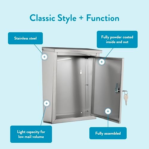 Architectural Mailboxes Regent™ Locking, Vertical Wall-Mounted Mailbox for Outside, Metal Stainless Steel Small Mail Box with Lock and Key Drop Box - Image 4