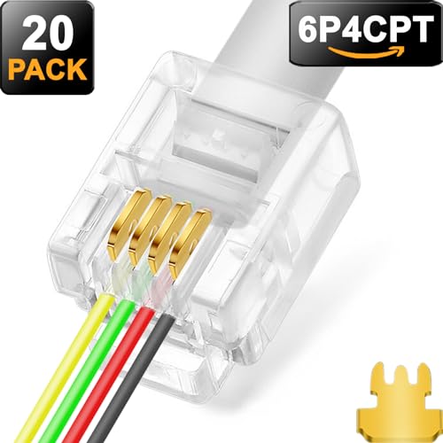 NECABLES 20Pack RJ11 Pass Through Connector 6P4C Telephone Modular Plug 3 Prong Type for Phone Line Cord - Image 2