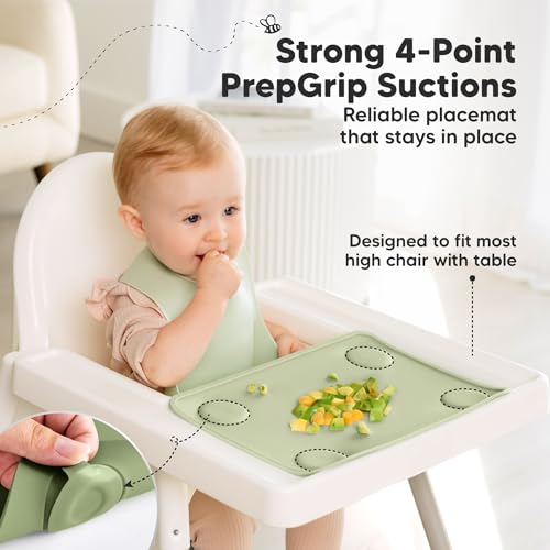 KeaBabies 2pk Silicone Placemats for Toddlers, Kids - 12x9 Non Slip Suction Baby Silicone Placemat for Restaurants, Dining Table,Travel, Easy to Clean, Food Grade/BPA-Free, Small Baby Table Mat (Sage) - Image 4