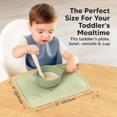 KeaBabies 2pk Silicone Placemats for Toddlers, Kids - 12x9 Non Slip Suction Baby Silicone Placemat for Restaurants, Dining Table,Travel, Easy to Clean, Food Grade/BPA-Free, Small Baby Table Mat (Sage) - Image 3