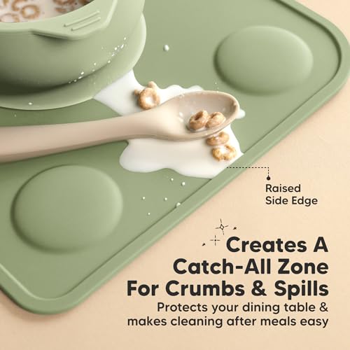 KeaBabies 2pk Silicone Placemats for Toddlers, Kids - 12x9 Non Slip Suction Baby Silicone Placemat for Restaurants, Dining Table,Travel, Easy to Clean, Food Grade/BPA-Free, Small Baby Table Mat (Sage) - Image 5