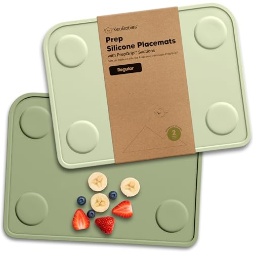 KeaBabies 2pk Silicone Placemats for Toddlers, Kids - 12x9 Non Slip Suction Baby Silicone Placemat for Restaurants, Dining Table,Travel, Easy to Clean, Food Grade/BPA-Free, Small Baby Table Mat (Sage) - Image 1