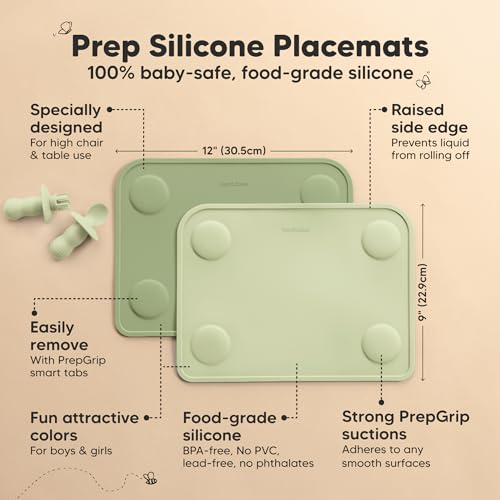 KeaBabies 2pk Silicone Placemats for Toddlers, Kids - 12x9 Non Slip Suction Baby Silicone Placemat for Restaurants, Dining Table,Travel, Easy to Clean, Food Grade/BPA-Free, Small Baby Table Mat (Sage) - Image 2