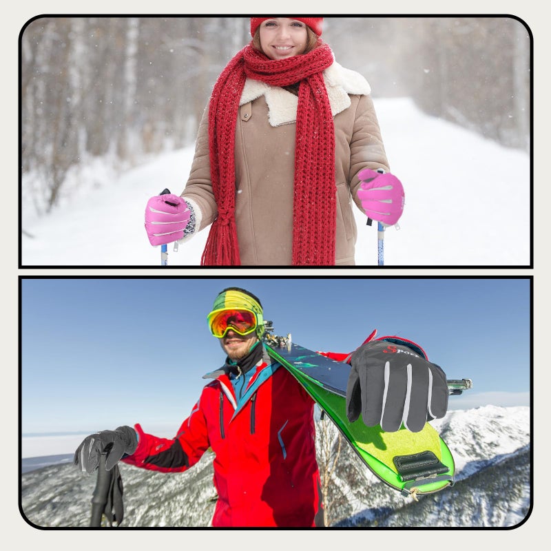 Jeere 2 Pairs Winter Ski Gloves Men Women Waterproof Snow Gloves Adjustable Snowboard Mittens with Zipper Strap Hook Pocket(Grey,Pink) - Image 3