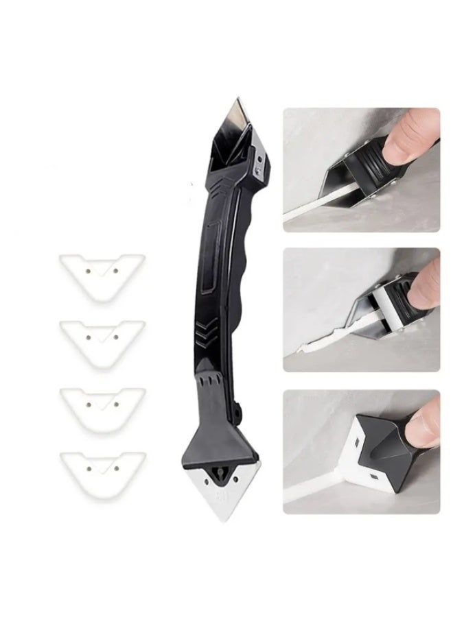 5 in 1 Silicone Caulking Tool Kit Stainless Steelhead Caulk Remover And Sealant Finishing Tools Grout Scraper - Image 1