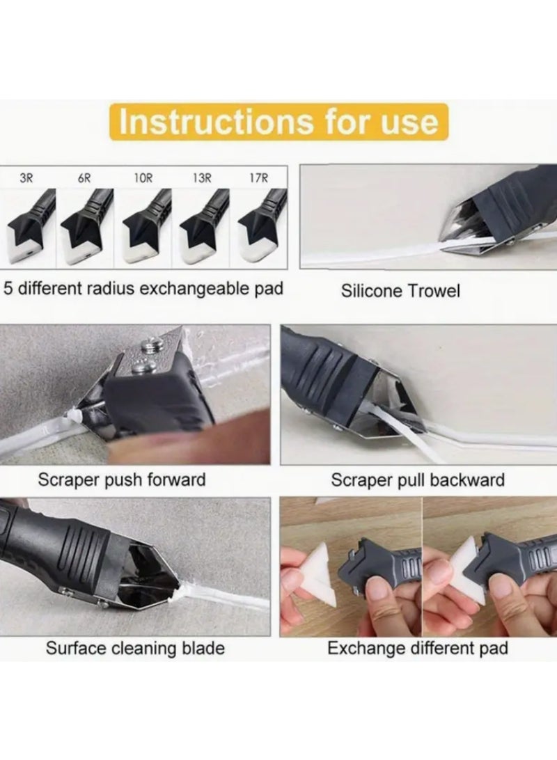 5 in 1 Silicone Caulking Tool Kit Stainless Steelhead Caulk Remover And Sealant Finishing Tools Grout Scraper - Image 4
