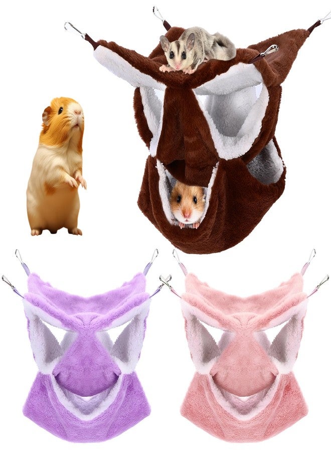 Weewooday 3 Pcs Rat Hammock 3 Tier Pet Guinea Pig Hammock for Cage Hanging Bed Cage Accessories for Small Animals Hamster Parrot Sugar Glider Ferrets Chinchilla Playing Sleeping (Pink,Purple,Brown) - Image 1