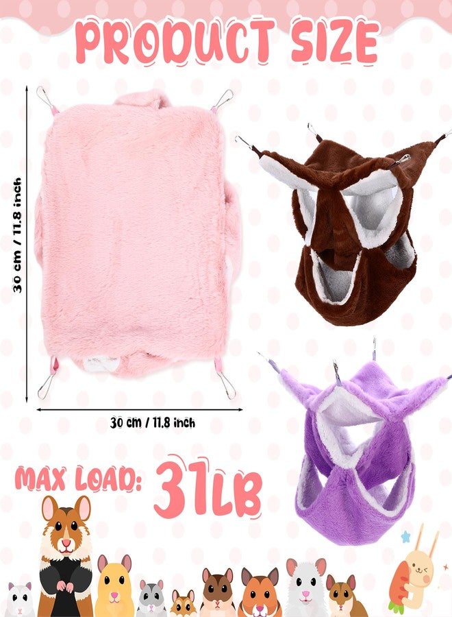 Weewooday 3 Pcs Rat Hammock 3 Tier Pet Guinea Pig Hammock for Cage Hanging Bed Cage Accessories for Small Animals Hamster Parrot Sugar Glider Ferrets Chinchilla Playing Sleeping (Pink,Purple,Brown) - Image 2