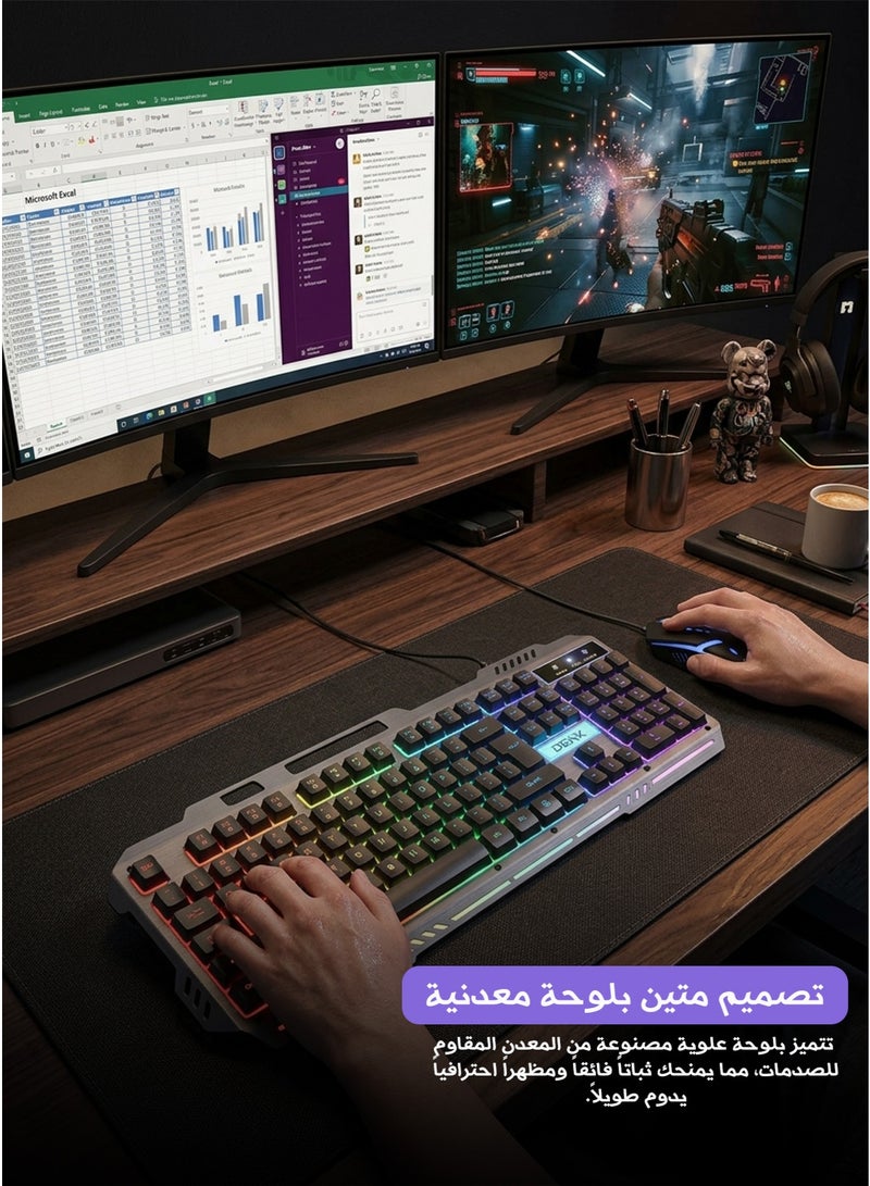 Wired RGB Gaming Keyboard Set – Durable Metal Panel & USB Plug-and-Play - Image 3