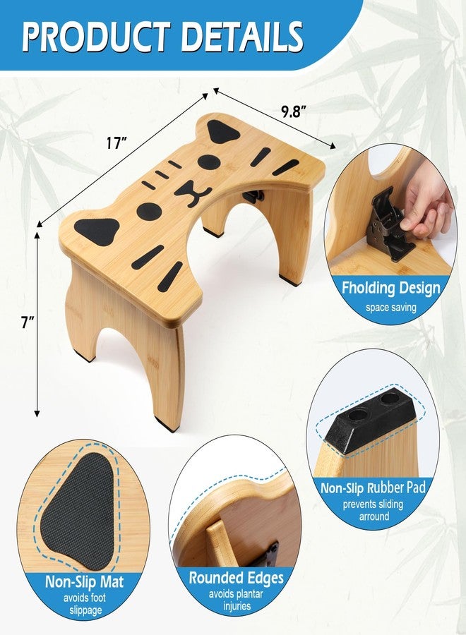 ANSISFOTO Bamboo Toilet Stool Foldable, 7 in Poop Stool for Bathroom, Portable Squatting Potty Stool for Adults & Kids, Non-Slip Toilet Foot Pooping Steps, No Assembly Required - Image 2
