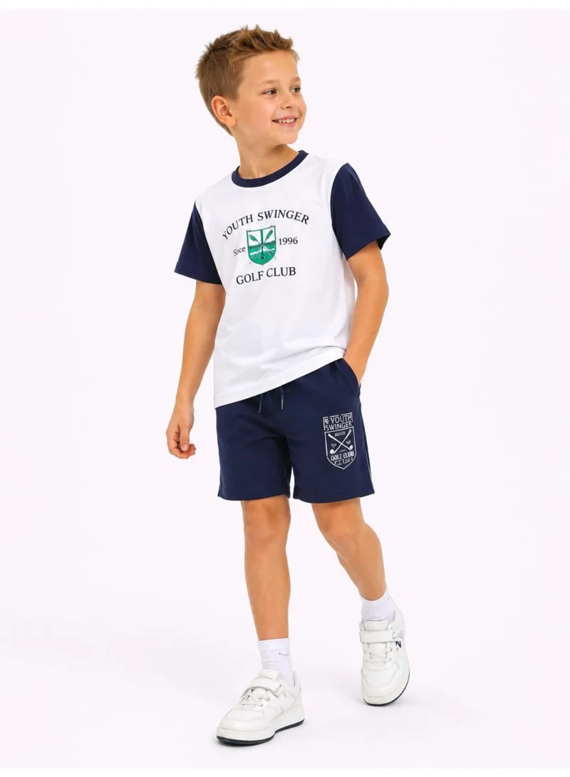 victor and jane Boys Golf Club Printed T-Shirt & Navy Shorts Set