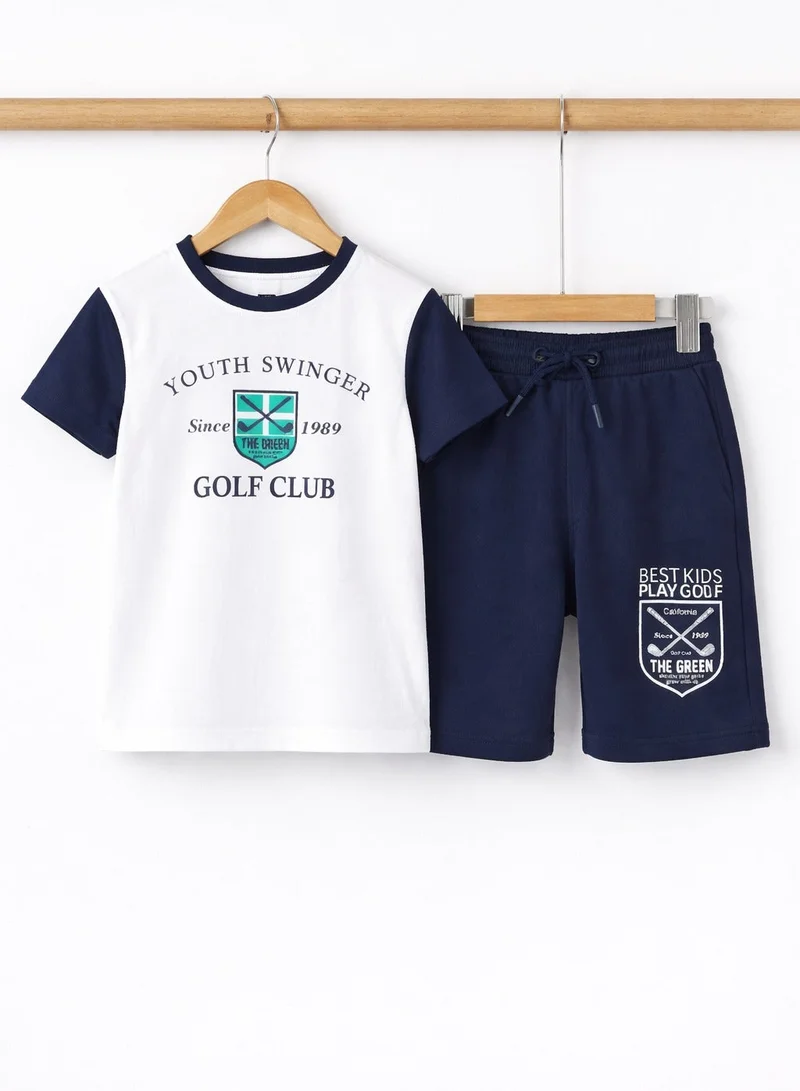 victor and jane Boys Golf Club Printed T-Shirt & Navy Shorts Set