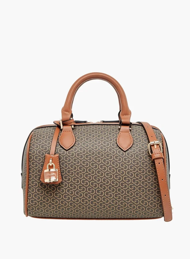 سيليست Women Monogram Print Bowler Bag with Zip Closure and Double Handles