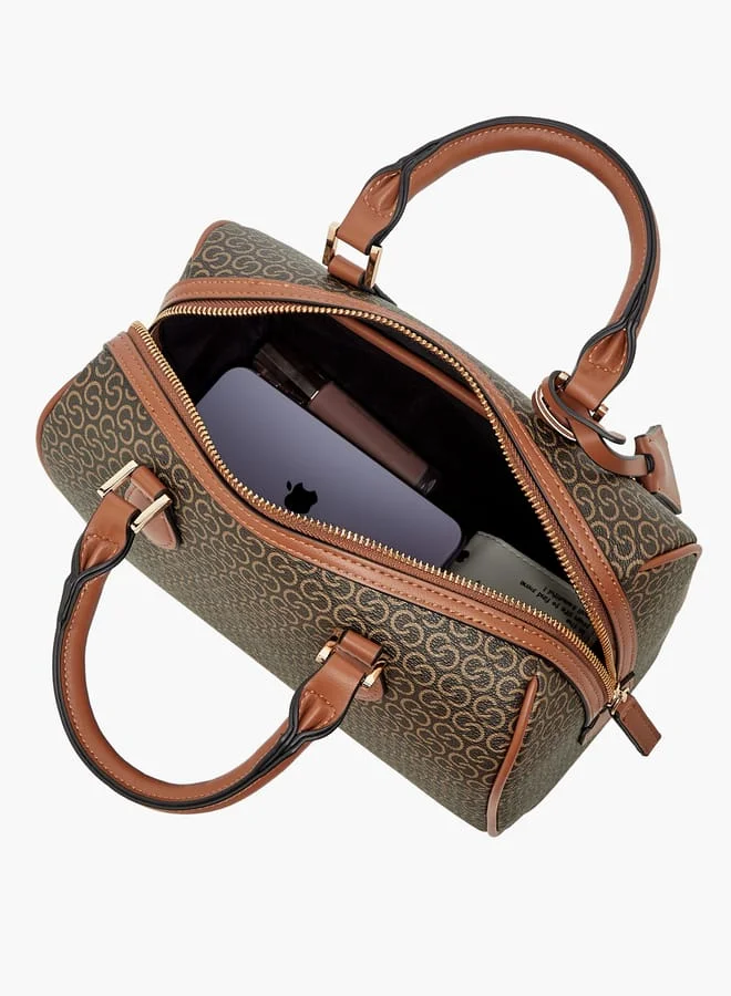 سيليست Women Monogram Print Bowler Bag with Zip Closure and Double Handles