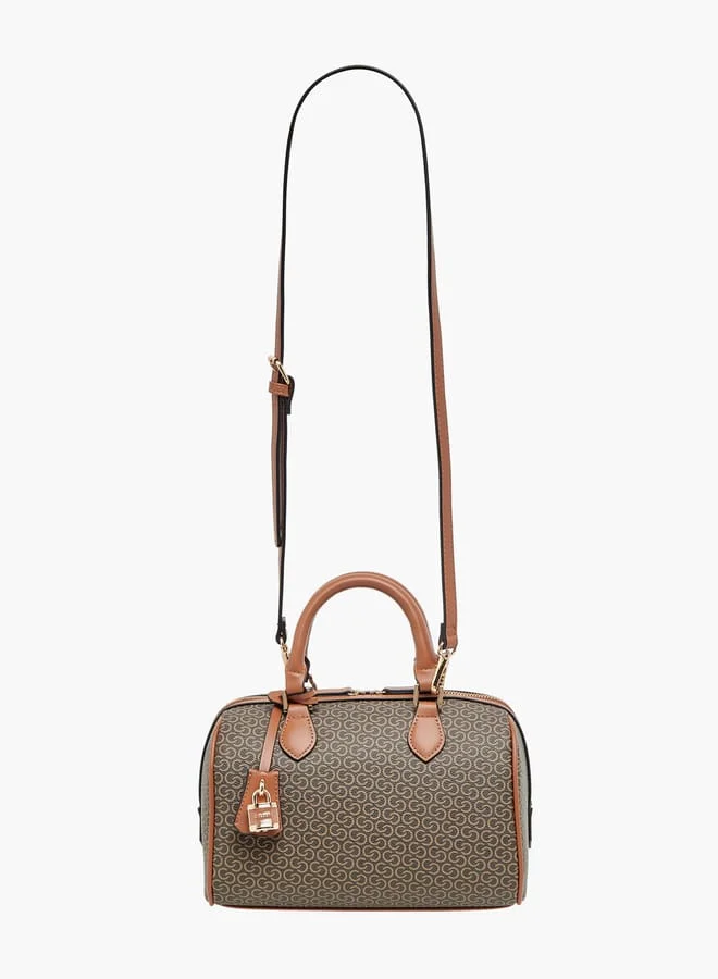 سيليست Women Monogram Print Bowler Bag with Zip Closure and Double Handles