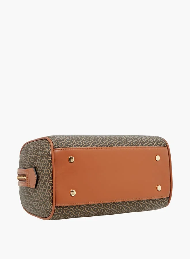 سيليست Women Monogram Print Bowler Bag with Zip Closure and Double Handles