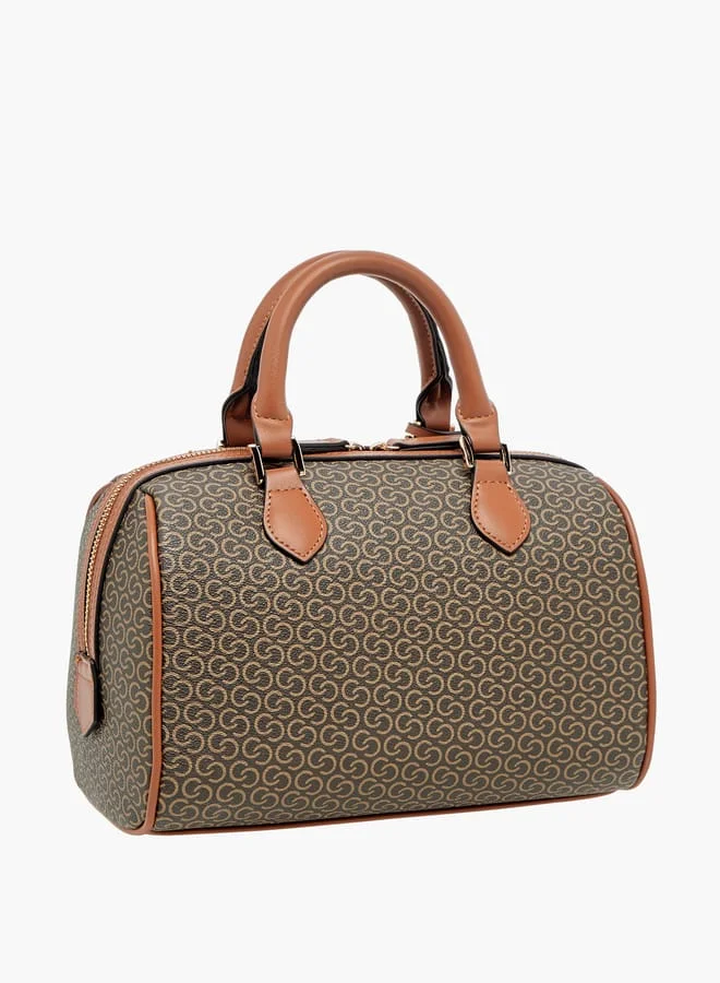 سيليست Women Monogram Print Bowler Bag with Zip Closure and Double Handles
