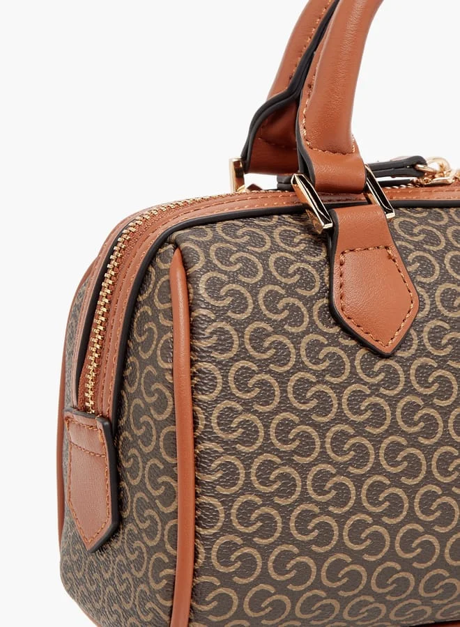 سيليست Women Monogram Print Bowler Bag with Zip Closure and Double Handles