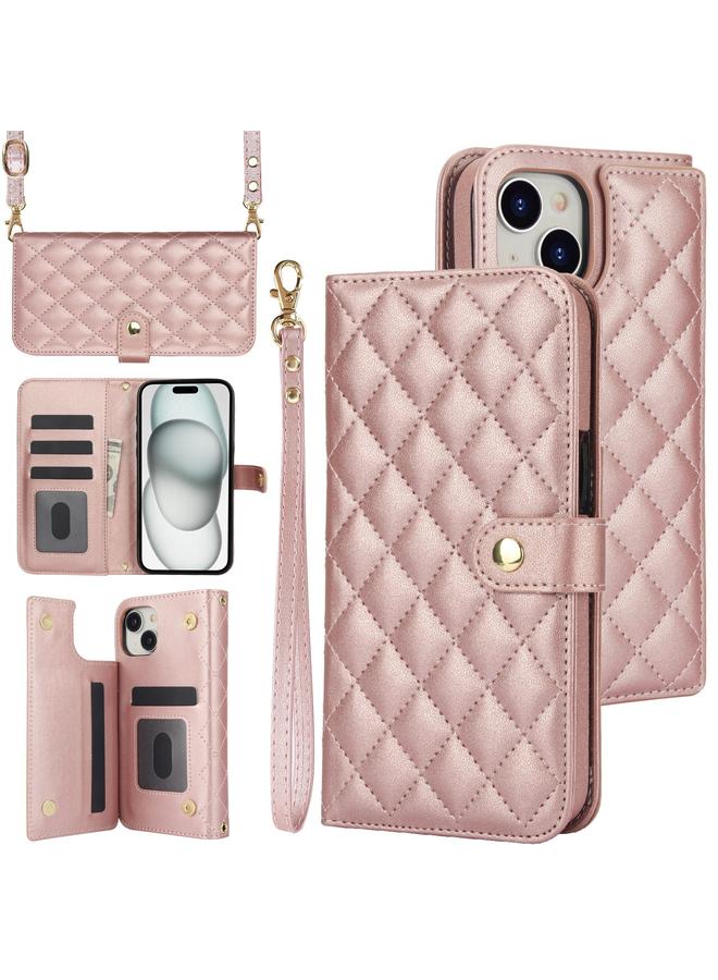 اس-توب جراب هاتف iPhone 15 Plus متعدد الوظائف من الجلد على شكل معين - Image 1