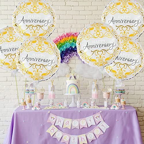 AMFIN® (Pack of 6) Happy Anniversary Round Foil Balloons for Wedding, Anniversary, Party Decoration/Anniversary Decorations Items Combo for Home Balloon - White & Golden - Image 3