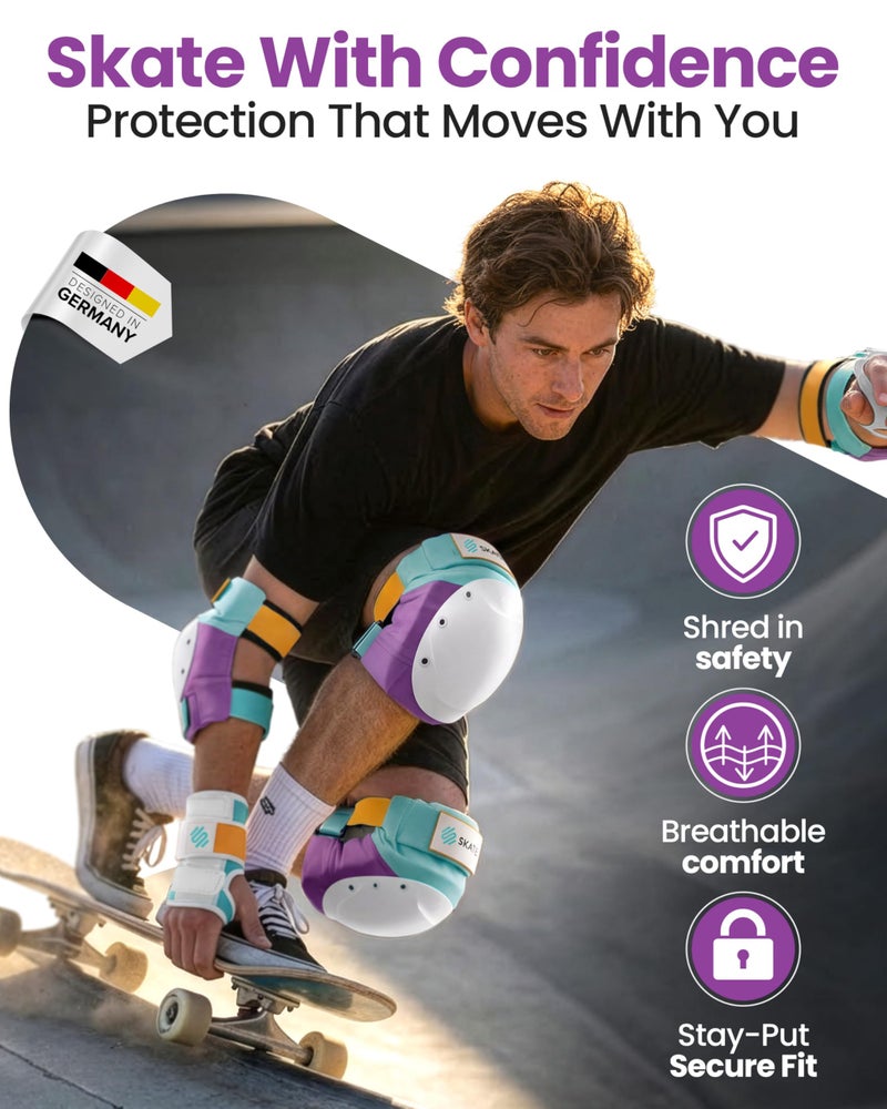 SKATEWIZ Knee and Elbow Pads Adult - Skating Protective Gear Adult - Shield - Size M/L Lavender Blue - Skateboard Pads with Wrist Guards for Inline Skates, Roller Skate - Ice Skates for Women - Image 2