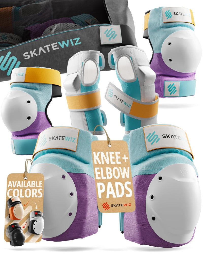 SKATEWIZ Knee and Elbow Pads Adult - Skating Protective Gear Adult - Shield - Size M/L Lavender Blue - Skateboard Pads with Wrist Guards for Inline Skates, Roller Skate - Ice Skates for Women - Image 1