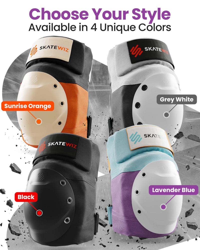 SKATEWIZ Knee and Elbow Pads Adult - Skating Protective Gear Adult - Shield - Size M/L Lavender Blue - Skateboard Pads with Wrist Guards for Inline Skates, Roller Skate - Ice Skates for Women - Image 5